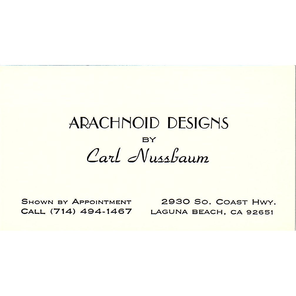 Carl Nussbaum Arachnoid Designs Artist Laguna Beach Vtg Business Card SE3-B11