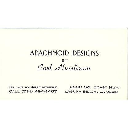 Carl Nussbaum Arachnoid Designs Artist Laguna Beach Vtg Business Card SE3-B11