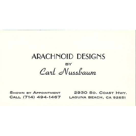 Carl Nussbaum Arachnoid Designs Artist Laguna Beach Vtg Business Card SE3-B11