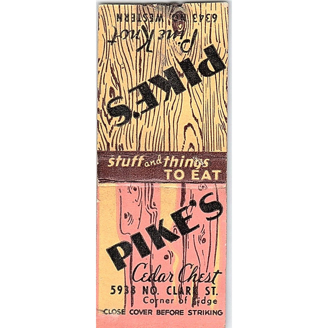Pike's Cedar Chest 5938 N. Clark St. Chicago Vintage Matchbook Cover SF3-Y2