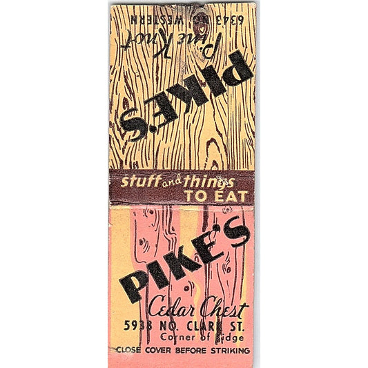 Pike's Cedar Chest 5938 N. Clark St. Chicago Vintage Matchbook Cover SF3-Y2