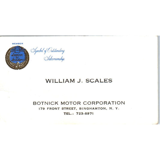 William J Scales Botnick Motor Corporation Binghamton NY Business Card SE3-B7