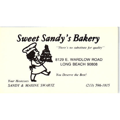 Sweet Sandy's Bakery Sandy & Maxine Swartz Long Beach Vtg Business Card SD9-B11