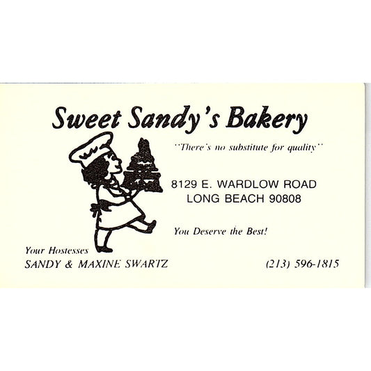 Sweet Sandy's Bakery Sandy & Maxine Swartz Long Beach Vtg Business Card SD9-B11