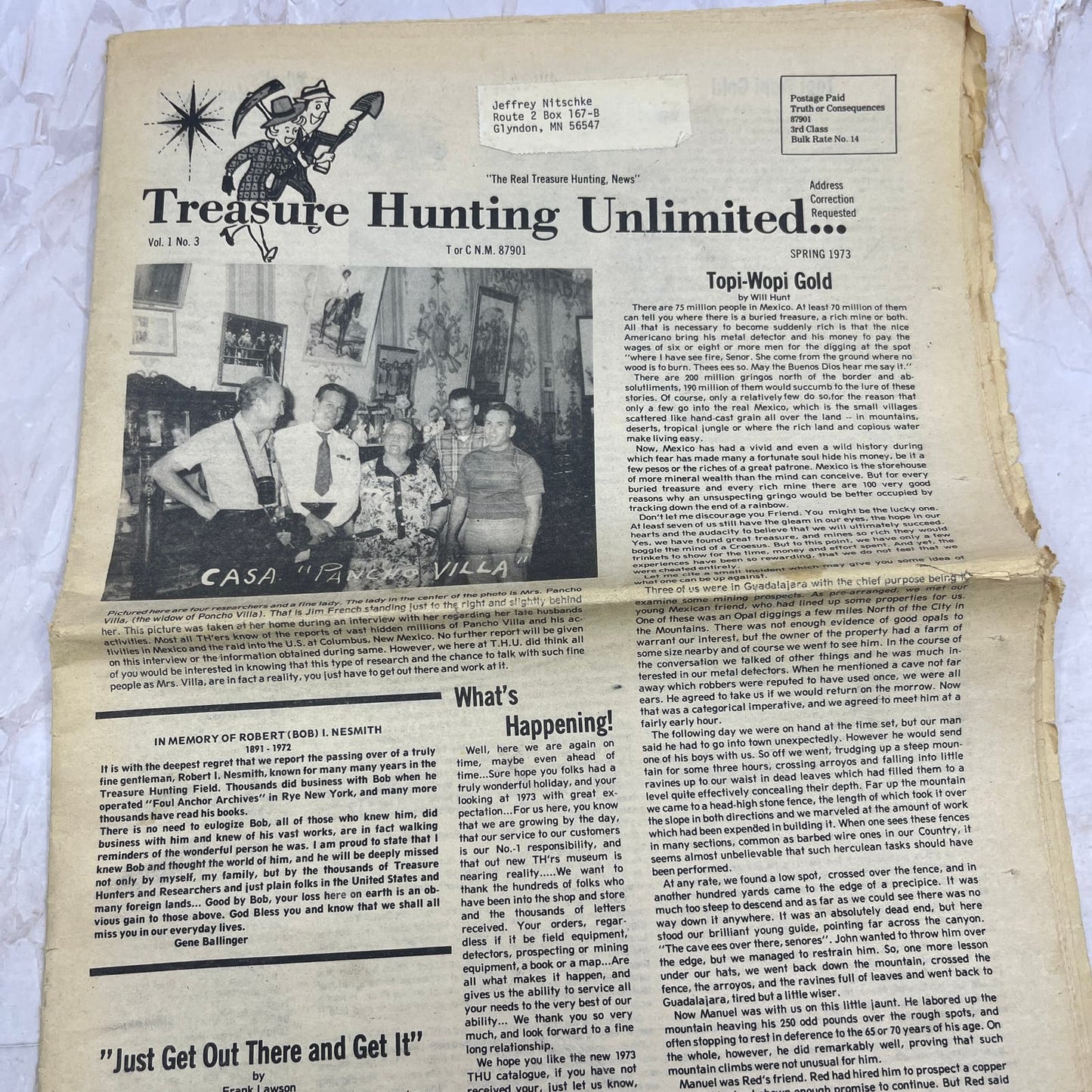 1973 Spring Treasure Hunting Unlimited Newsletter Gene Ballinger New Mexico M11