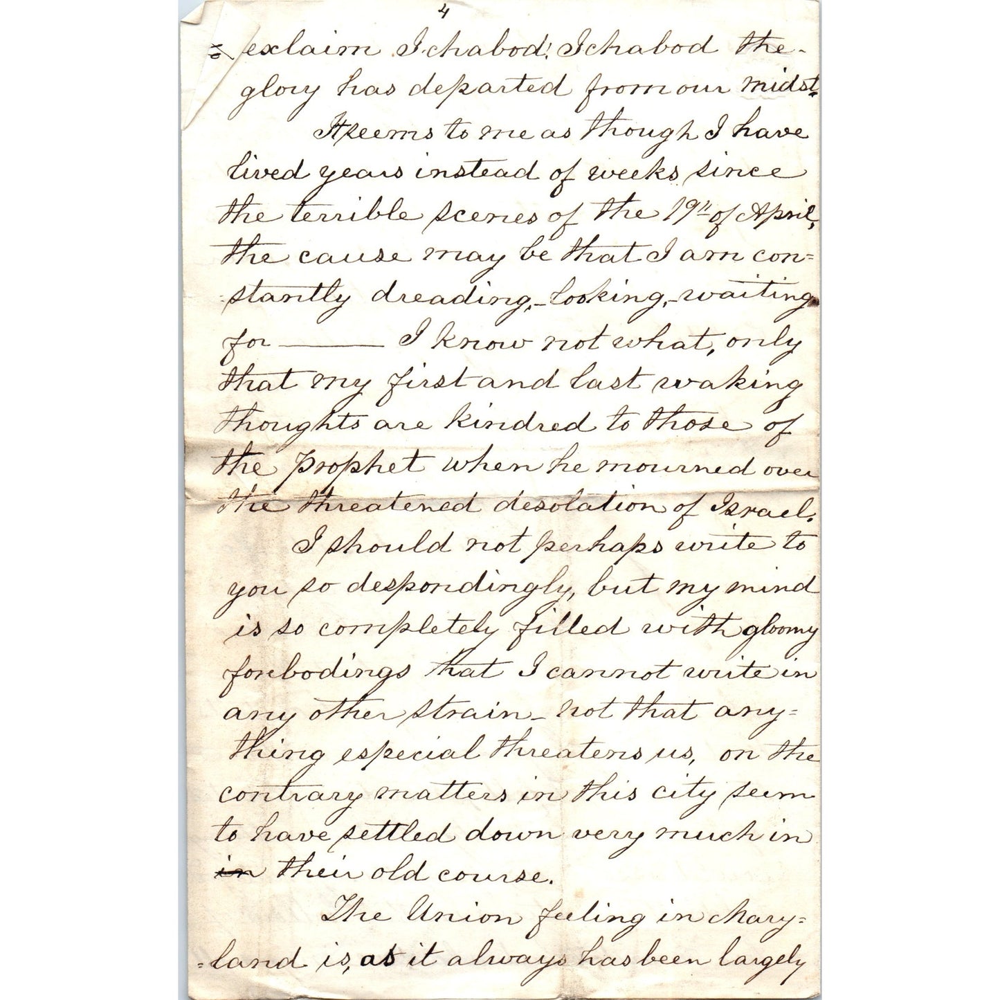 1861 Handwritten Letter Discusses Baltimore Riot, Civil War Sin of Slavery D18