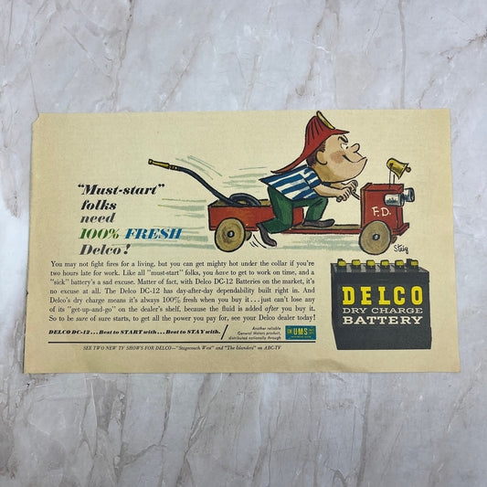 Delco Dry Charge Battery Fireman Comic 6x10 Vintage Magazine Advertisement FL6-6