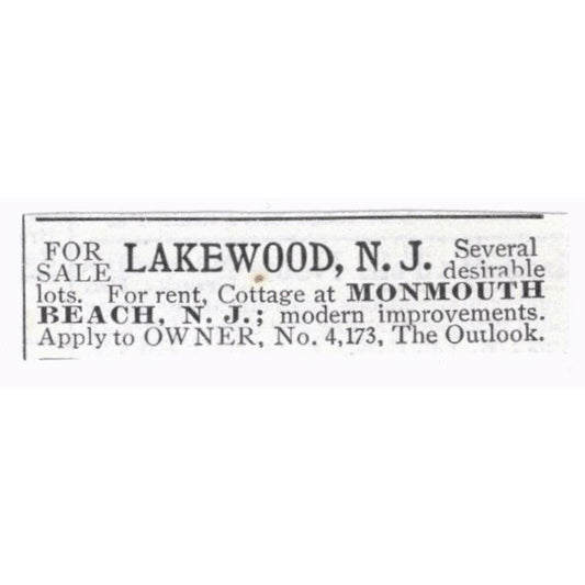 Lakewood NJ Real Estates Monmouth Beach c1918 Original Advertisement AE5-SV5