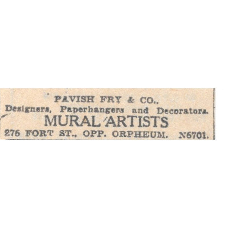 Pavish & Fry Co Mural Artists 276 Fort St Winnipeg 1920 Ad AG2-S4
