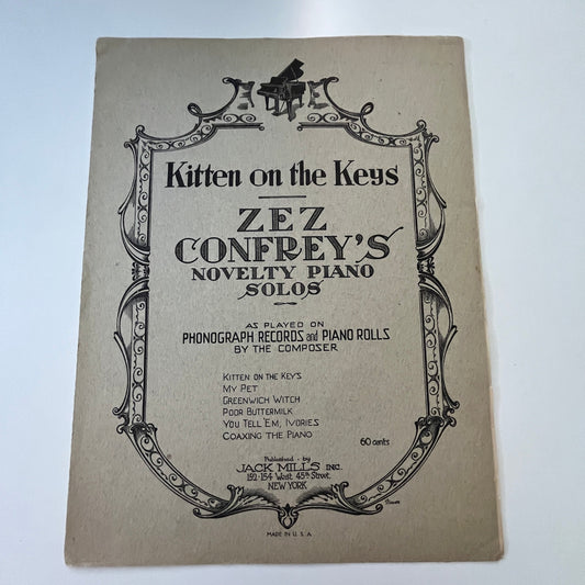Zez Confrey's Kitten on the Keys Piano Solo 1921 Sheet Music V31-2