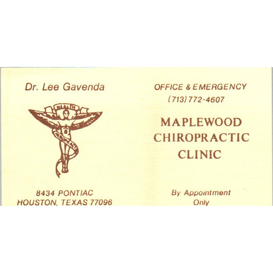 Dr. Lee Gavenda Maplewood Chiropractic Clinic Houston Vtg Business Card SE3-B6