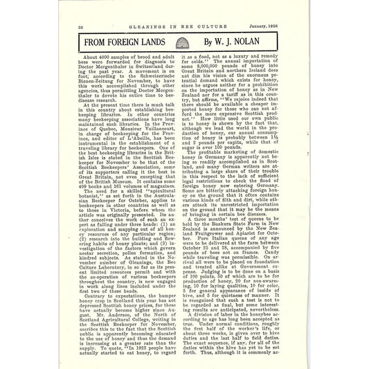 From Foreign Lands by W.J. Nolan 5 Page Beekeeping Article 1926 AG3-9