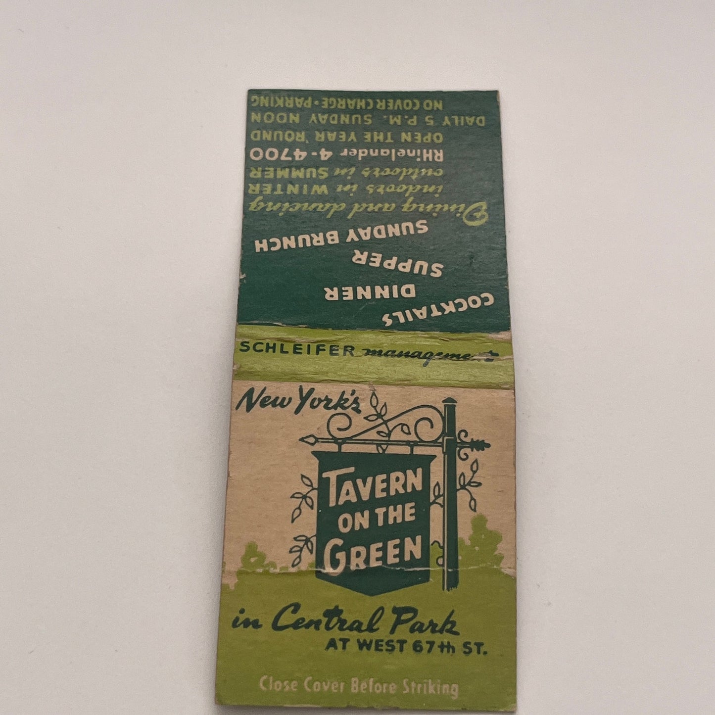 Tavern on the Green in Central Park Schleifer Vintage Matchbook Cover MM4-2