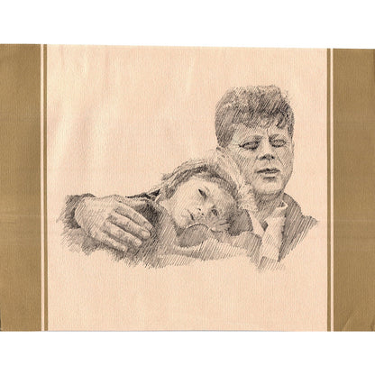 Vintage JFK John F Kennedy & Caroline Kennedy Sketch 8x11 AF3-18