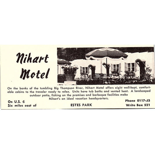 Nihart Motel Estes Park CO 1958 Ad AG1-M4