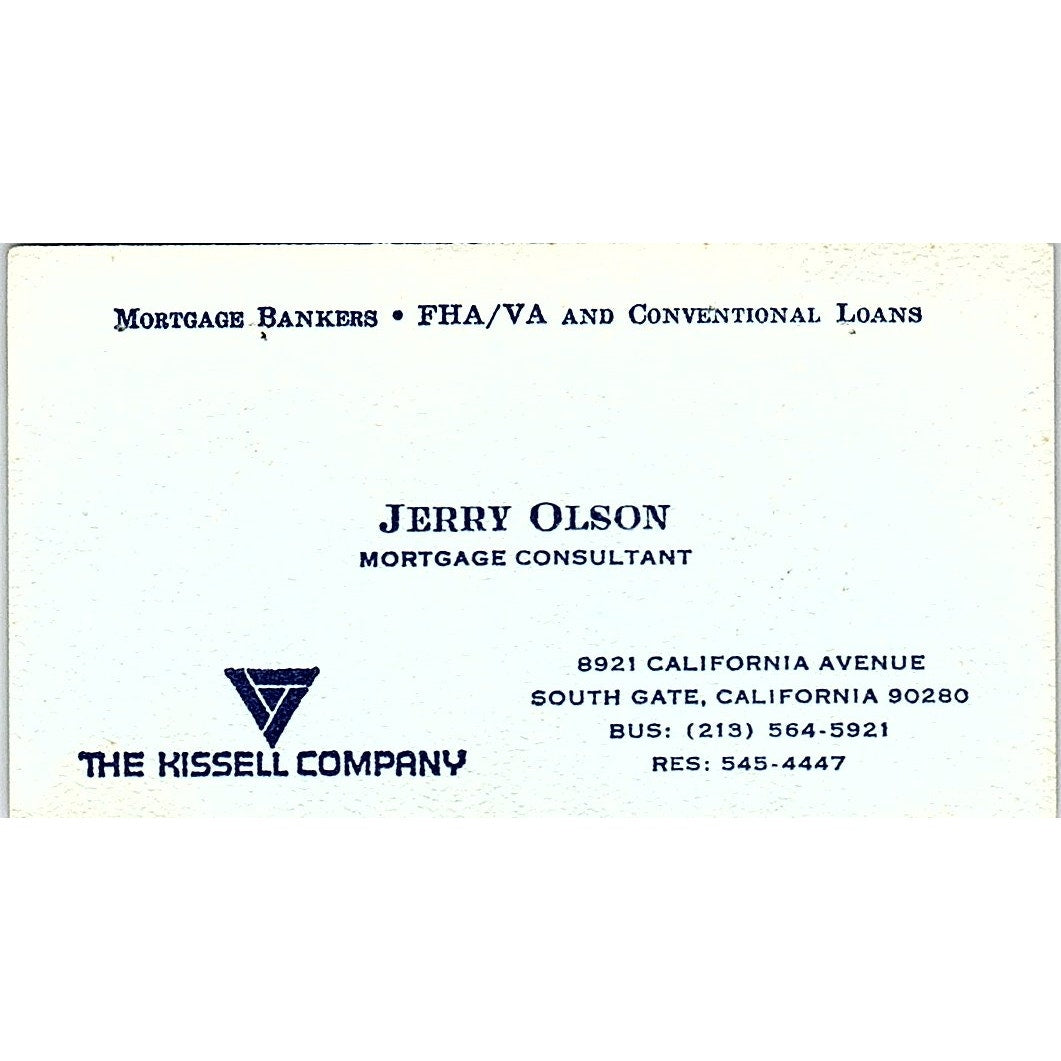 Jerry Olson The Kissell Company South Gate CA Vintage Business Card SD9-B4