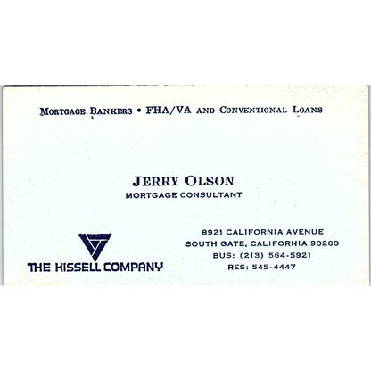 Jerry Olson The Kissell Company South Gate CA Vintage Business Card SD9-B4
