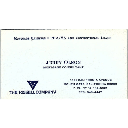 Jerry Olson The Kissell Company South Gate CA Vintage Business Card SD9-B4