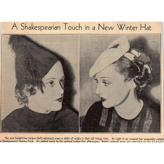 New Height Line Turban Ladies Winter Hats 1935 Newspaper Ad V1-9