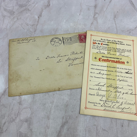 1915 Confirmation Certificate Della Frances Roberts South Strafford VT ML1-7