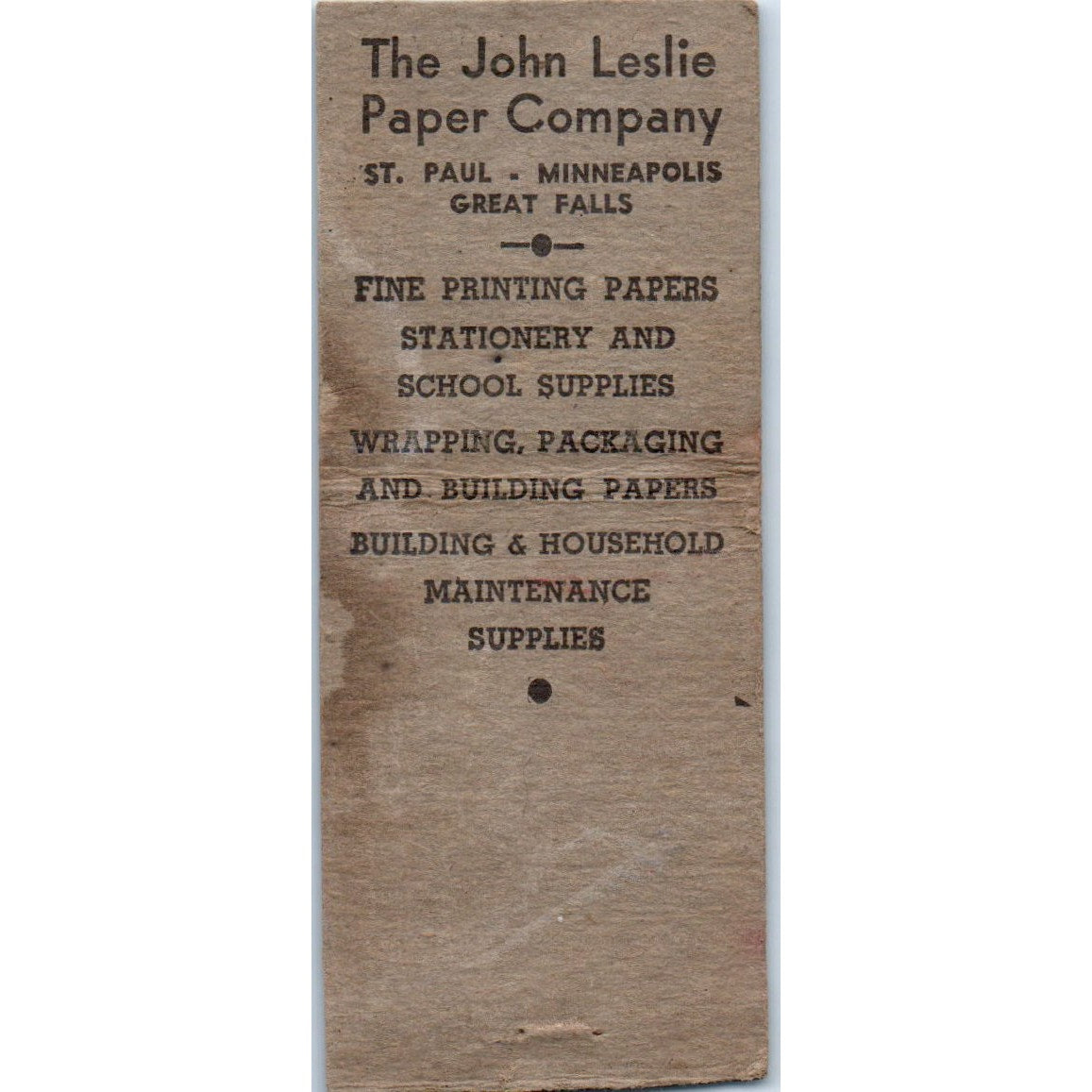 Leslie - The John Leslie Paper Co Vintage Matchbook Cover SD4-Y13