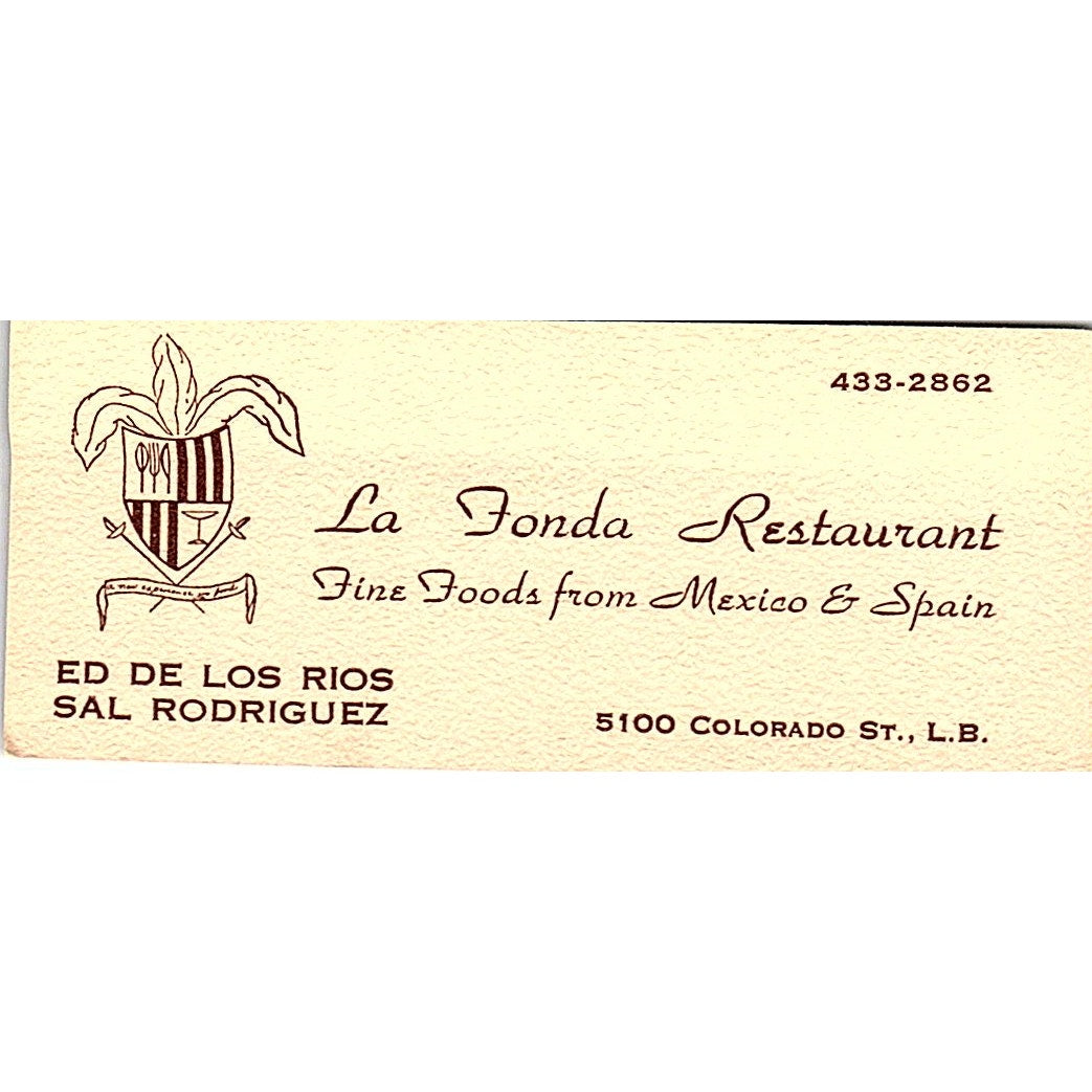 Ed De Los Rios Sal Rodriguez La Fonda Restaurant Long Beach Card SD9-B11