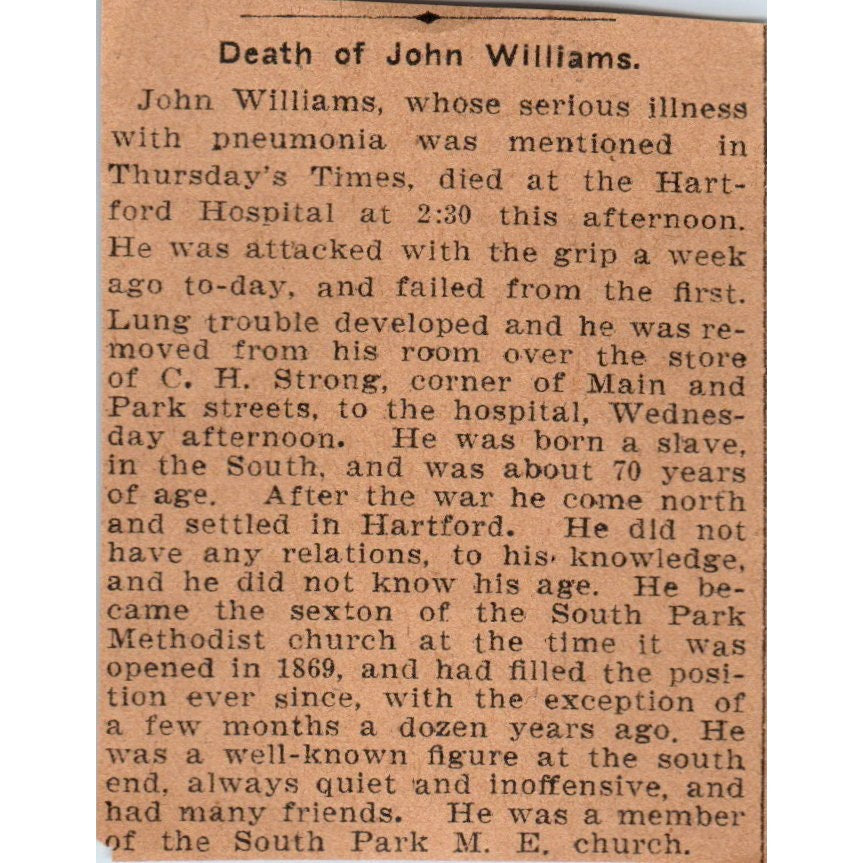 John Williams Death Announcement Hartford 1901 Newspaper Ad AD8-HS2