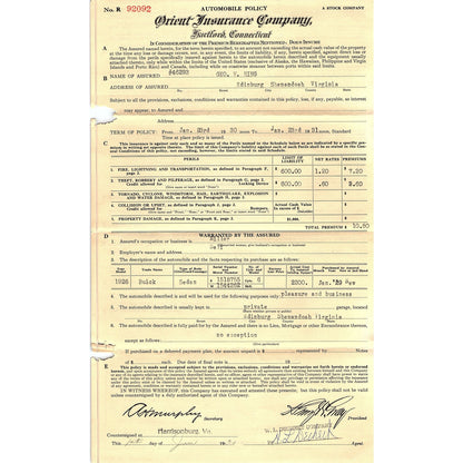 1930 Geo. W. Ring Buick Sedan Policy Edinburg Shenandoah Virginia TH2-OP5