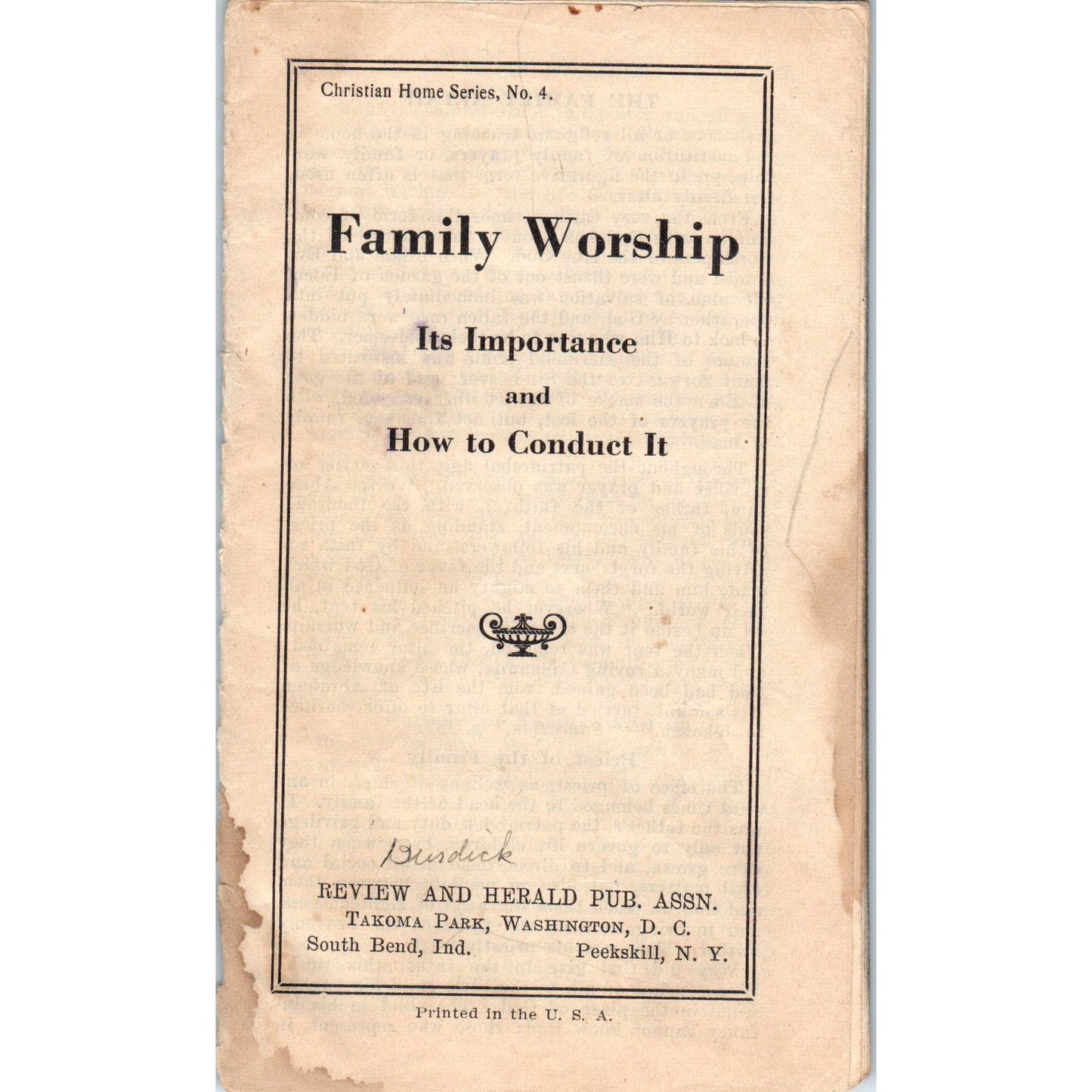 Vintage Christian Home Series No.4 Tract Family Worship Takoma Park AE6
