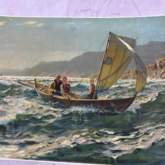 Oil Painting Hans Dahl - a Blustery Crossing Sailboat 8x11" Art Lithograph V20