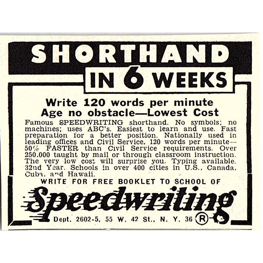 Learn Shorthand School of Speedwriting 1955 Ad AF9-S3