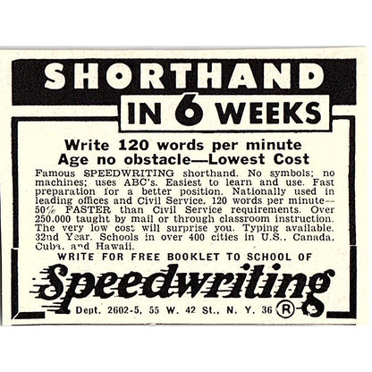Learn Shorthand School of Speedwriting 1955 Ad AF9-S3