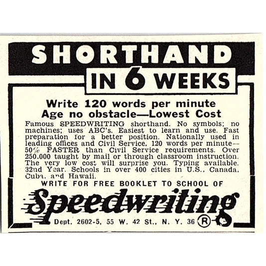 Learn Shorthand School of Speedwriting 1955 Ad AF9-S3