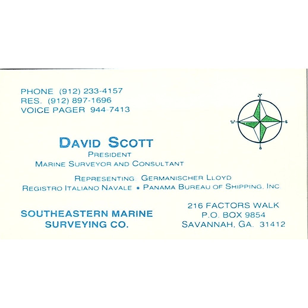 Southeastern Marine Surveying Co. David Scott Savannah GA Business Card SSB4-B13
