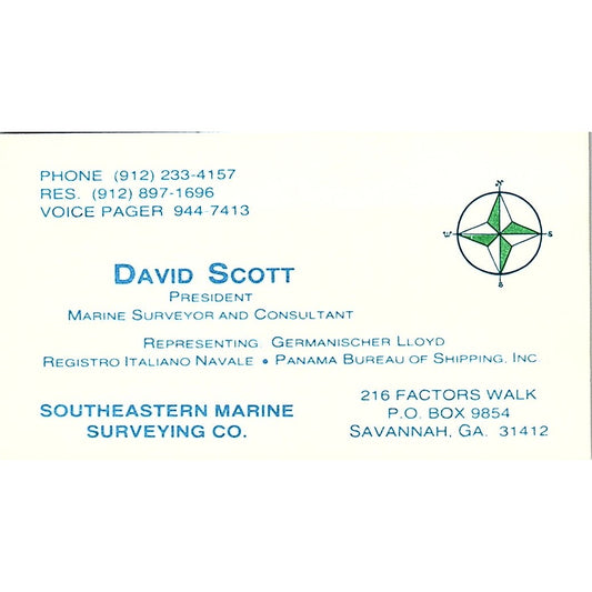 Southeastern Marine Surveying Co. David Scott Savannah GA Business Card SSB4-B13