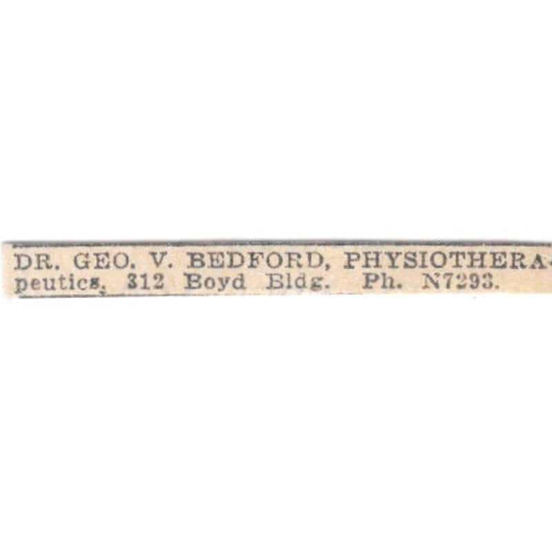 Dr Geo V Bedford Physio Therapeutics Boyd Building Winnipeg 1920 Ad AG2-S6