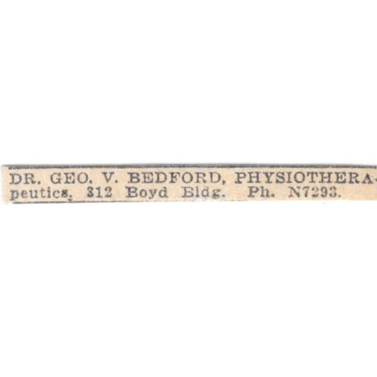 Dr Geo V Bedford Physio Therapeutics Boyd Building Winnipeg 1920 Ad AG2-S6