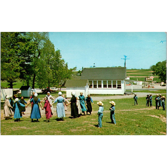 Amish School Children at Play PA Dutch Vintage Postcard PD4