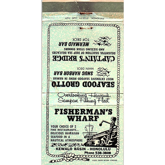 Fisherman's Wharf Restaurant Kewalo Basin Honolulu Vintage Matchbook TB6-MB2-12