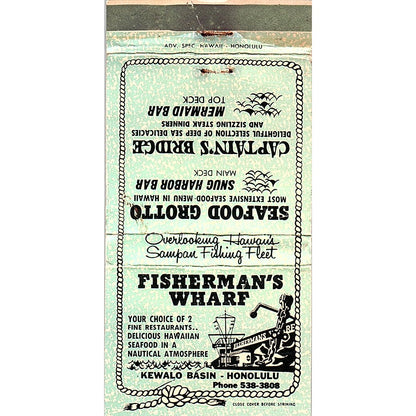 Fisherman's Wharf Restaurant Kewalo Basin Honolulu Vintage Matchbook MM5-8