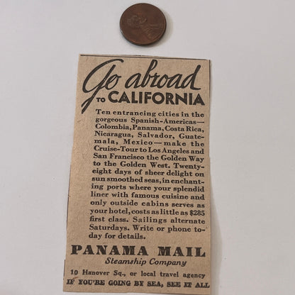 Panama Mall Steamship Company New York NY 1931 Newspaper Ad SAG4-S13