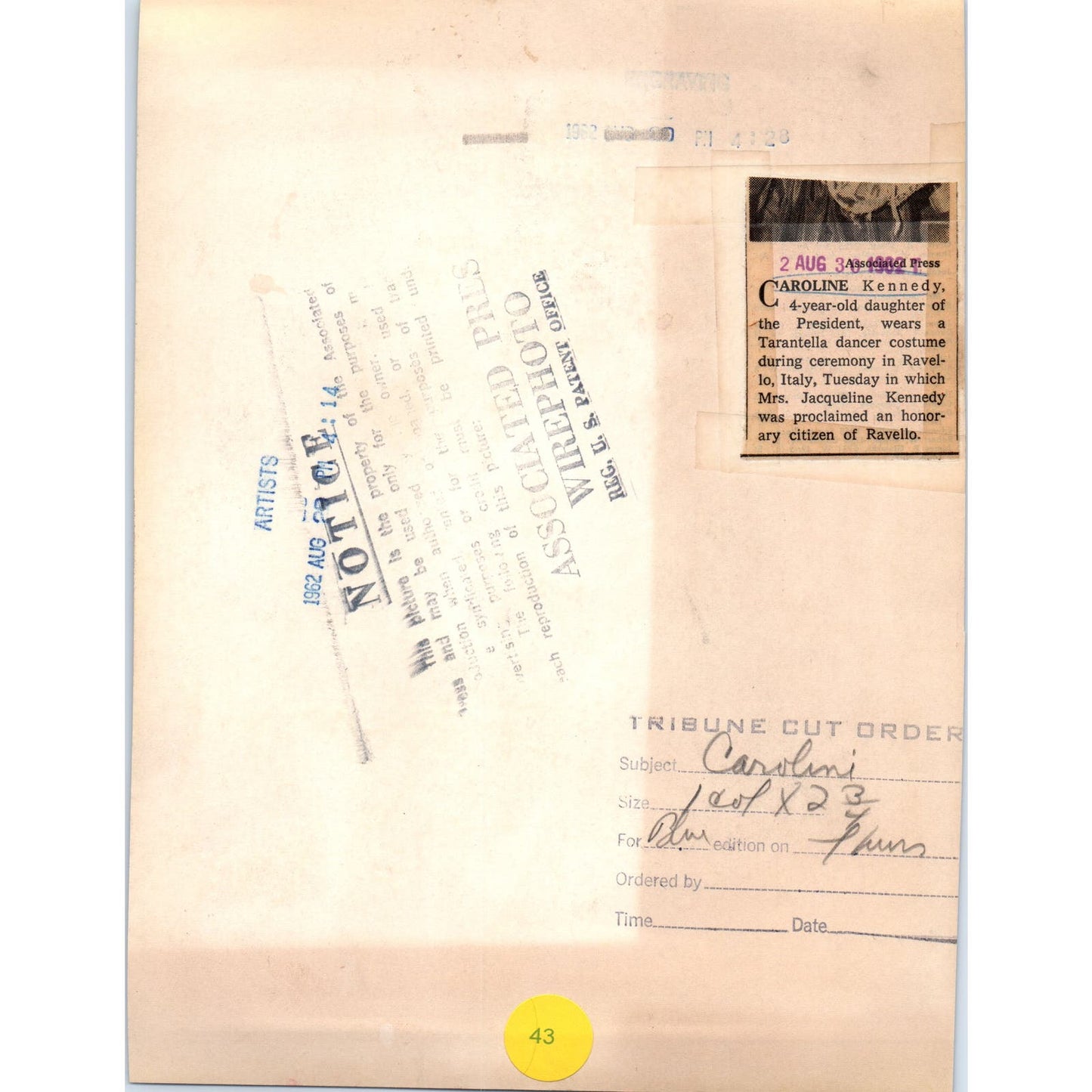 Caroline Kennedy Tarantella Dancer Costume Ravello Italy 1962 Press Photo D1-P