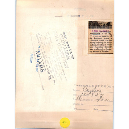 Caroline Kennedy Tarantella Dancer Costume Ravello Italy 1962 Press Photo D1-P