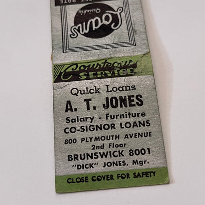 A.T. Jones Co-Signor Dick Jones 800 Plymouth Ave Matchbook Cover TB6-MB1-15