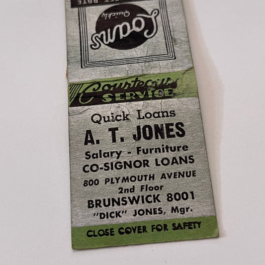 A.T. Jones Co-Signor Dick Jones 800 Plymouth Ave Matchbook Cover TB6-MB1-15