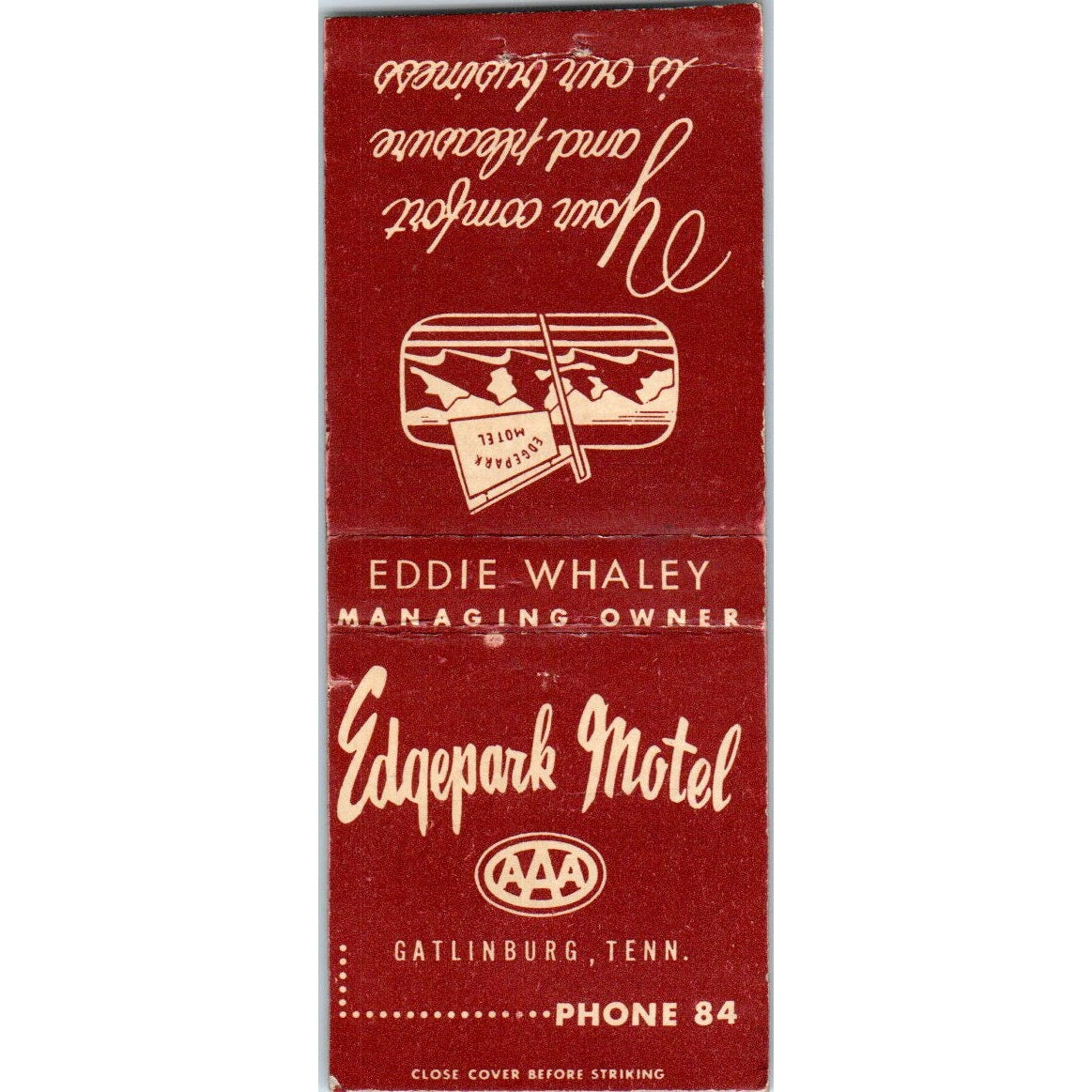Edgepark AAA Motel Gatlinburg Tennessee Vintage Matchbook Cover SD4-Y13