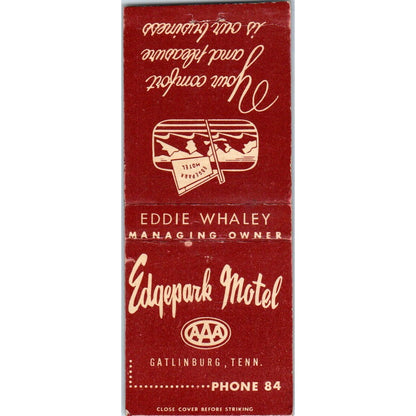 Edgepark AAA Motel Gatlinburg Tennessee Vintage Matchbook Cover SD4-Y13