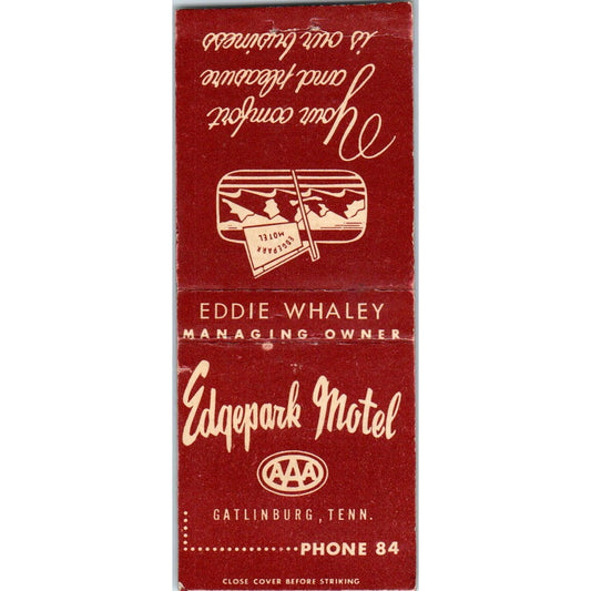 Edgepark AAA Motel Gatlinburg Tennessee Vintage Matchbook Cover SD4-Y13
