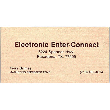 Electronic Enter-Connect Terry Grimes Pasadena TX Vintage Business Card SF3-B7