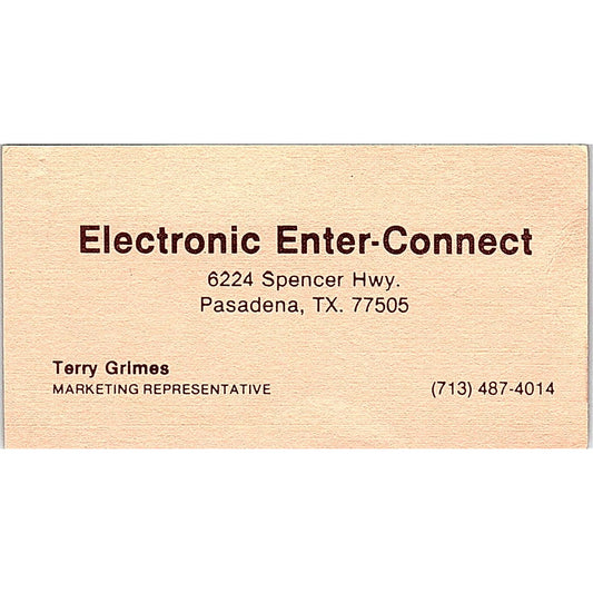 Electronic Enter-Connect Terry Grimes Pasadena TX Vintage Business Card SF3-B7